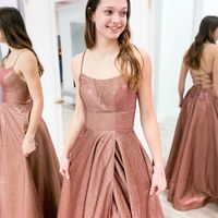 Elegant Straps Rose Gold Long Prom Dress,Cheap Prom Dresses,Side Slit Evening Dresses,1167 - Thumbnail 1