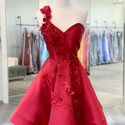 Cute one shoulder short red homecoming dress,1169 - Thumbnail 2