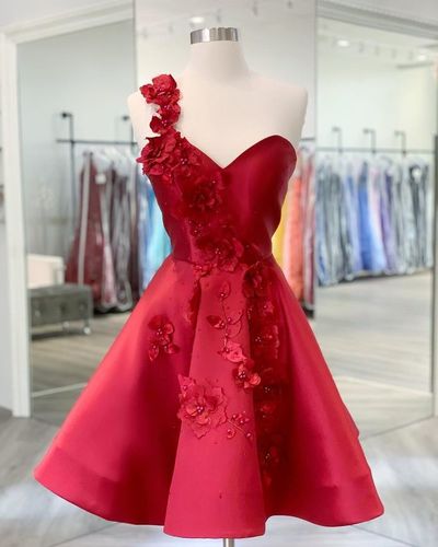 Cute One Shoulder Short Red Homecoming Dress,1169