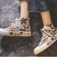 Chic Print Black High-Top Canvas Shoes  - Thumbnail 3