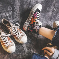 Chic Print Black High-Top Canvas Shoes  - Thumbnail 5