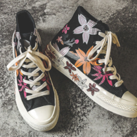 Chic Print Black High-Top Canvas Shoes  - Thumbnail 4