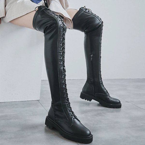  Lace Up Strappy Over The Knee High Motorcycle Boots