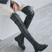  Lace Up Strappy Over The Knee High Motorcycle Boots - Thumbnail 1