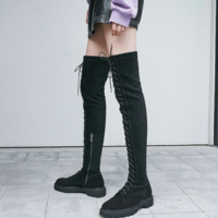  Lace Up Strappy Over The Knee High Motorcycle Boots - Thumbnail 2