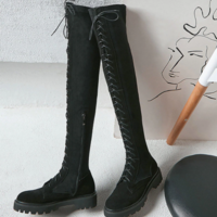  Lace Up Strappy Over The Knee High Motorcycle Boots - Thumbnail 3