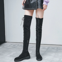  Lace Up Strappy Over The Knee High Motorcycle Boots - Thumbnail 4