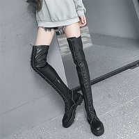  Lace Up Strappy Over The Knee High Motorcycle Boots - Thumbnail 6