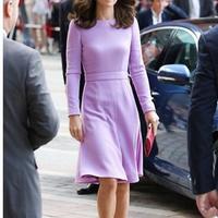 Kate Middleton Lilac Elegant Long Sleeves Cocktail Dress - Thumbnail 1