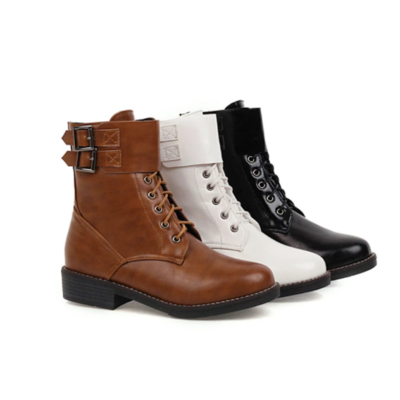 Autumn lace up buckle military combat boots 