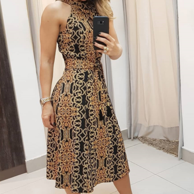 Women print sleeveless high neck dress - Thumbnail 3