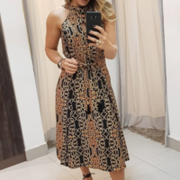 Women Print Sleeveless High Neck Dress - Thumbnail 1