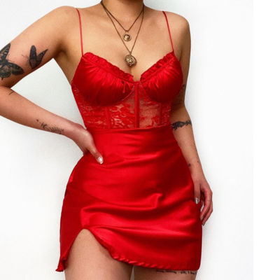 Sling lace stitching sleeveless dress - Thumbnail 3