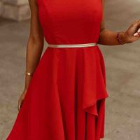 Round Neck Red Sleeveless Dress - Thumbnail 4