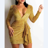 Ladies Leopard Print V-Neck Open Back Long Sleeve Dress - Thumbnail 1