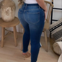 Fashion Blue Hole Denim Pants - Thumbnail 2