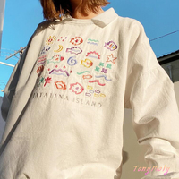 Cataline Island Marine Sea Fish Embroidery Turnover Collar White Sweater - Thumbnail 1