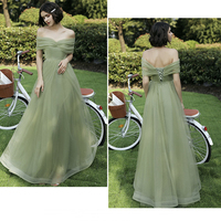 Green tulle long A line prom dress bridesmaid dress - Thumbnail 4
