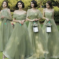 Green tulle long A line prom dress bridesmaid dress - Thumbnail 5
