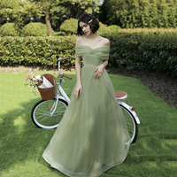 Green tulle long A line prom dress bridesmaid dress - Thumbnail 6