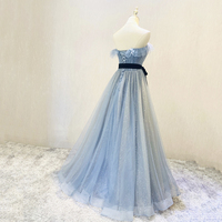 Blue tulle sequins long prom dress blue evening gown - Thumbnail 4