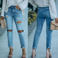 Slim Break Hole Denim Trousers - Thumbnail 3