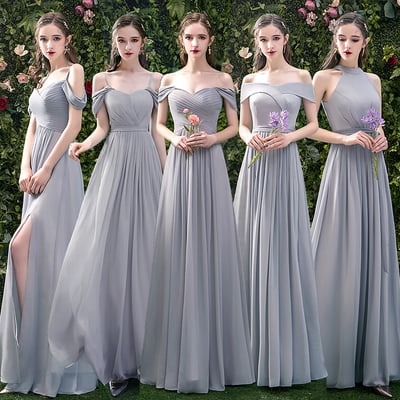 Gray chiffon long a line prom dress bridesmaid dress - Thumbnail 3
