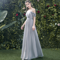 Gray chiffon long A line prom dress bridesmaid dress - Thumbnail 3