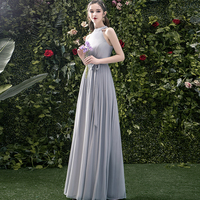 Gray chiffon long A line prom dress bridesmaid dress - Thumbnail 4