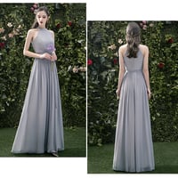 Gray chiffon long A line prom dress bridesmaid dress - Thumbnail 5