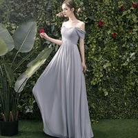 Gray chiffon long A line prom dress bridesmaid dress - Thumbnail 8