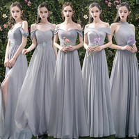 Gray chiffon long A line prom dress bridesmaid dress - Thumbnail 9