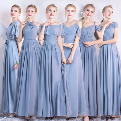 Blue chiffon long a line prom dress bridesmaid dress - Thumbnail 5