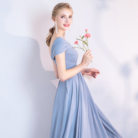 Blue chiffon long A line prom dress bridesmaid dress - Thumbnail 1