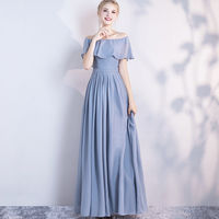 Blue chiffon long A line prom dress bridesmaid dress - Thumbnail 3
