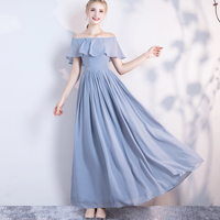 Blue chiffon long A line prom dress bridesmaid dress - Thumbnail 4