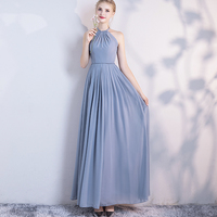 Blue chiffon long A line prom dress bridesmaid dress - Thumbnail 5