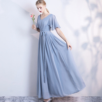 Blue chiffon long A line prom dress bridesmaid dress - Thumbnail 8