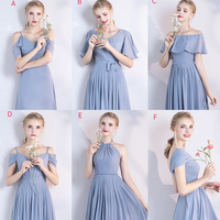 Blue chiffon long A line prom dress bridesmaid dress - Thumbnail 9