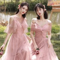 Pink tulle long A line prom dress pink evening dress - Thumbnail 4