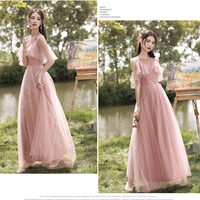 Pink tulle long A line prom dress pink evening dress - Thumbnail 5