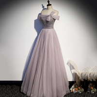 Cute tulle beads long A line prom dress evening gown - Thumbnail 1