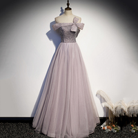 Cute tulle beads long A line prom dress evening gown - Thumbnail 4