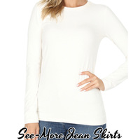 BASIC LONG SLEEVE LAYERING TEE SHIRT- BLACK, CREAM, BURGUNDY, MUSTARD - Thumbnail 1