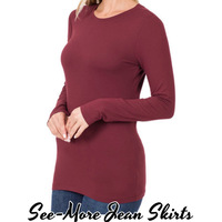 BASIC LONG SLEEVE LAYERING TEE SHIRT- BLACK, CREAM, BURGUNDY, MUSTARD - Thumbnail 2