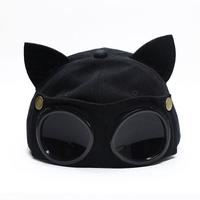 Vintage Pilot Glasses Cap Hat With Cat Ears  - Thumbnail 2