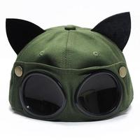 Vintage Pilot Glasses Cap Hat With Cat Ears  - Thumbnail 3