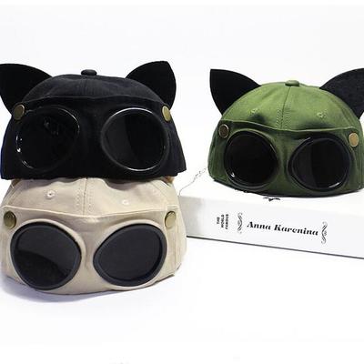 Vintage pilot glasses cap hat with cat ears 