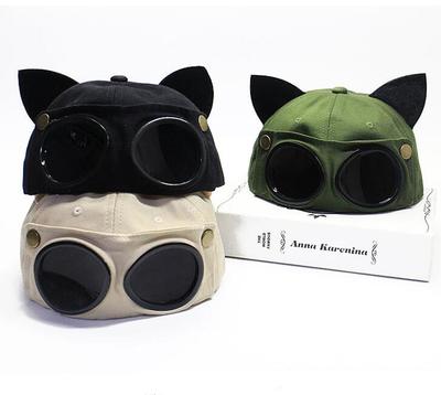 Vintage Pilot Glasses Cap Hat With Cat Ears 