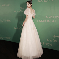 White tulle sequins long prom dress A line evening gown - Thumbnail 2